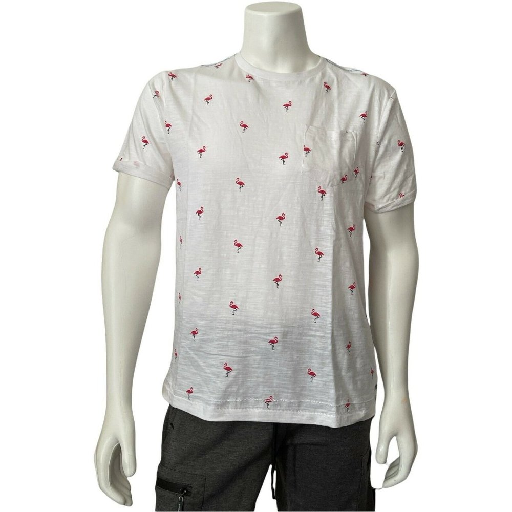 Men's T Shirt HUNTINGTON BC striped, Pocket Front White Size L